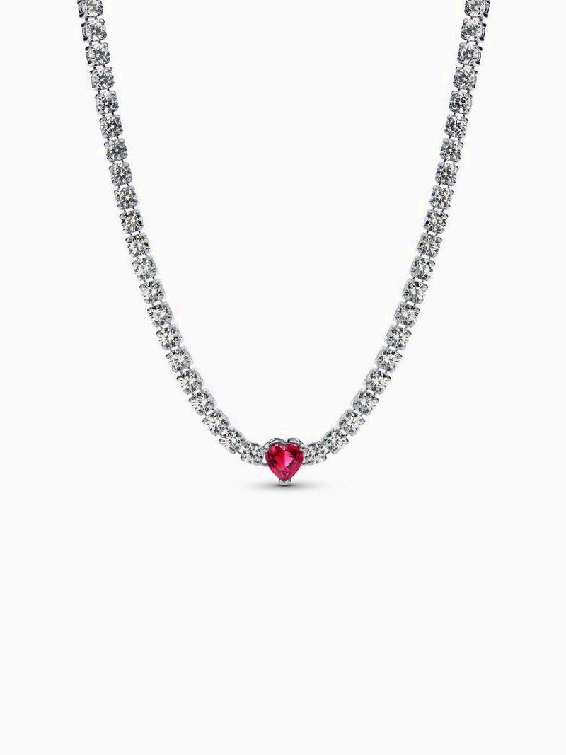 Red Heart Tennis Jewelry Set - Silver
