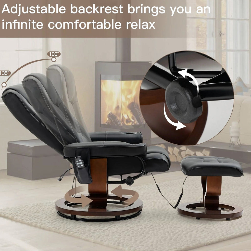 AVAWING Faux Leather Swivel Massage Recliner Chair With Ottoman - Black