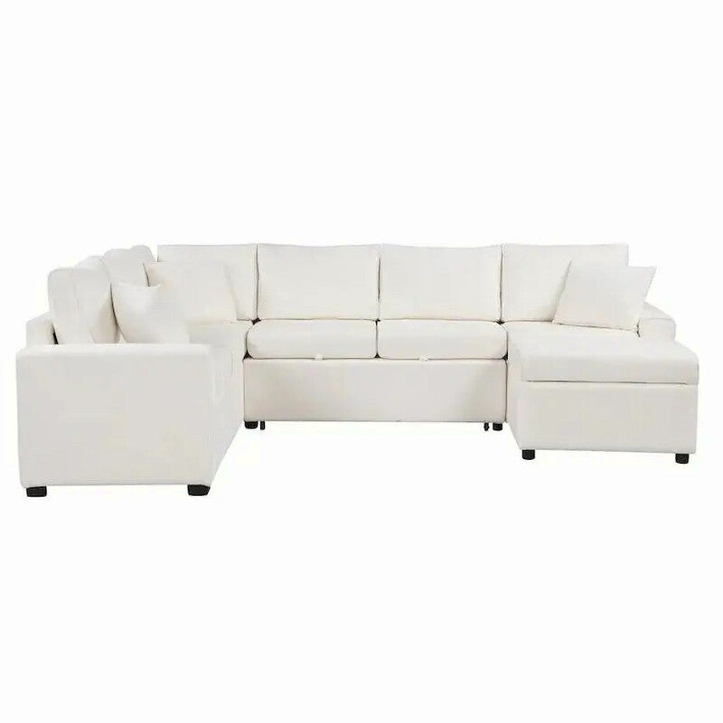 Modular Sectional Sofa Bed With Pull-Out Sleeper, Storage Ottoman, 112.2D x 86.2W x 35.8H
