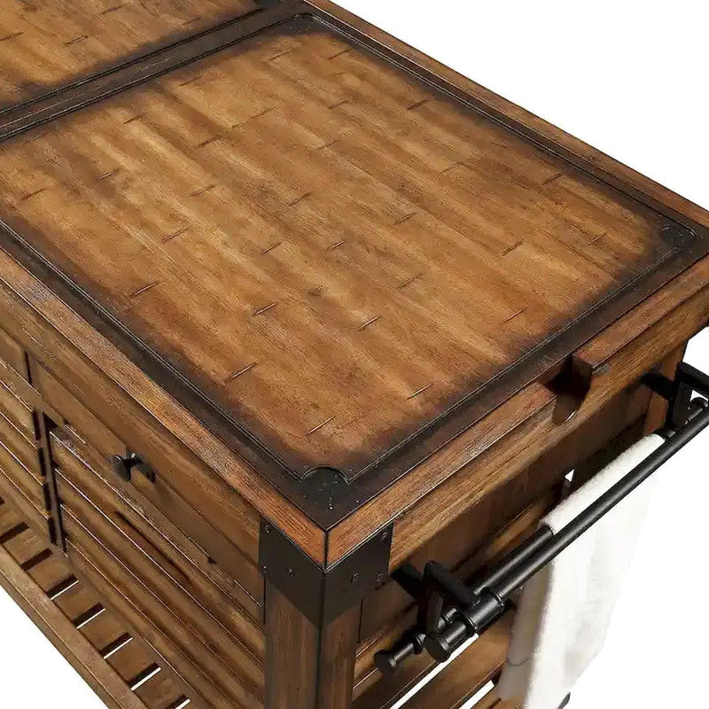 Kitchen Cart Rolling Island With 3 Storage Drawers - Distressed Chestnut
