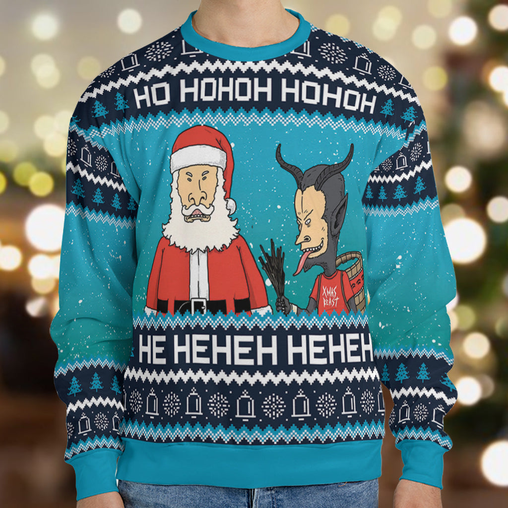 SuckMas Hohohehe Beavis and Butthead Ugly Christmas Sweatshirt