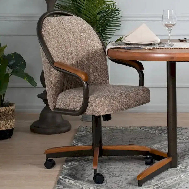 Casual Dining Swivel-Tilt Rolling Chair With Brown Fabric Upholstery