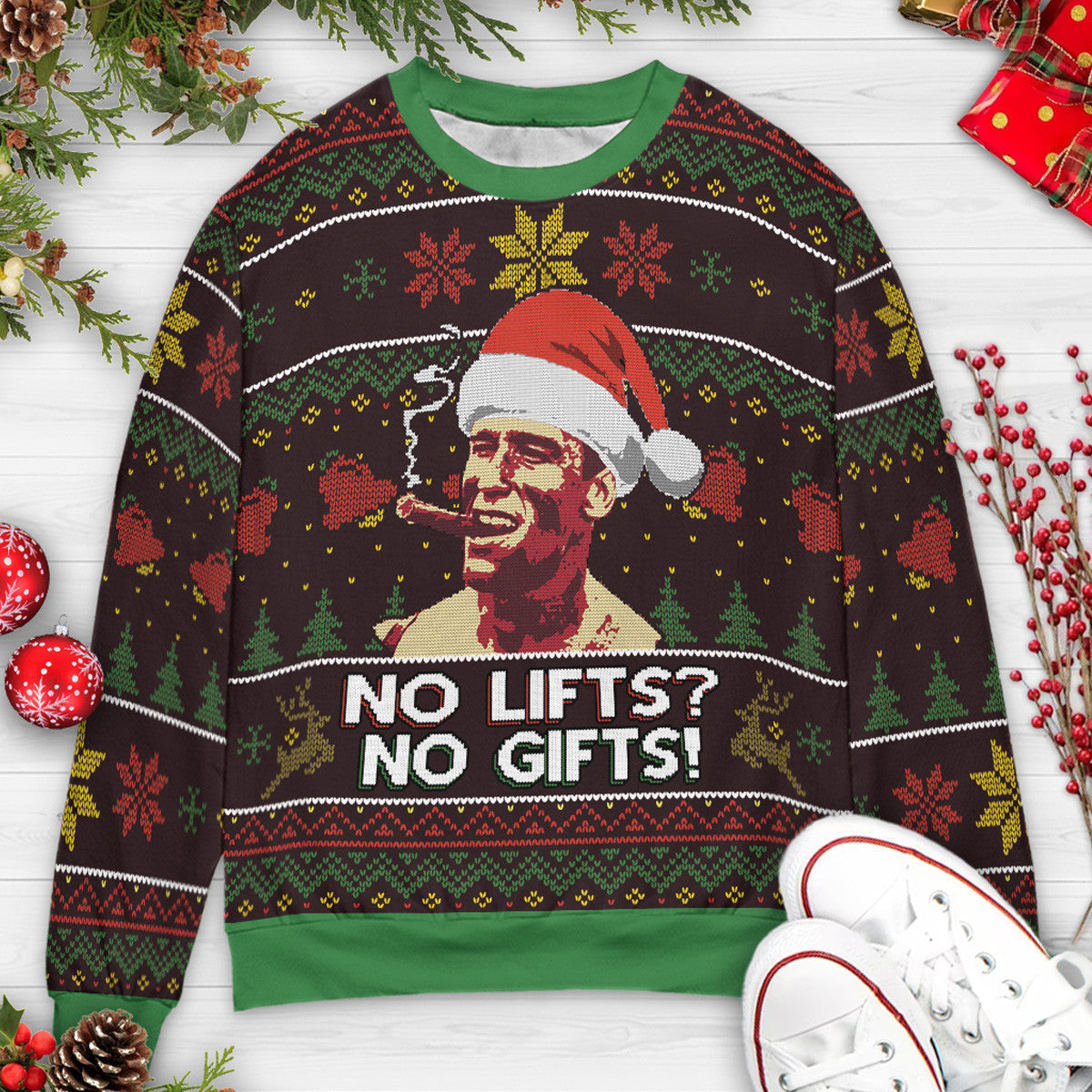 No Lifts No Gifts Arnold Schwarzenegger Ugly Ugly Christmas Sweatshirt