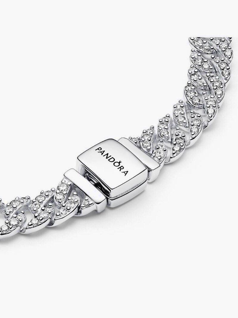 Pavé Curb Link Bracelet - Silver
