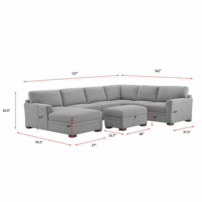 Thomasville Fabric Sectional With Storage Ottoman, 4-Piece, Gray - Langdon