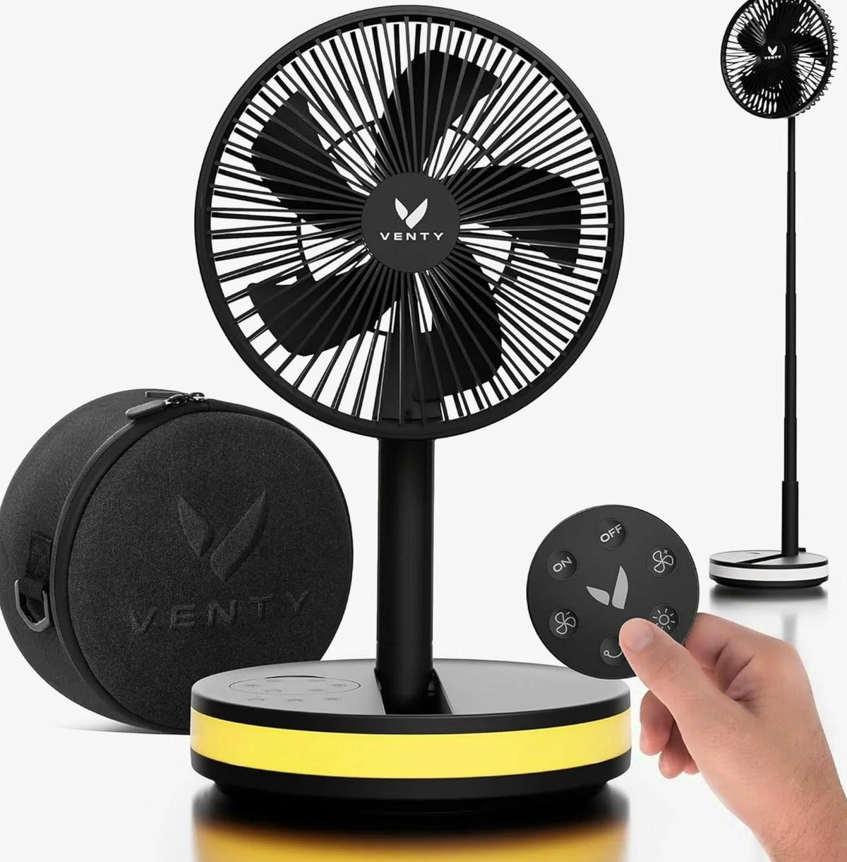 VENTY Portable Wireless Battery Operated Fan With LED Lighting, Carry Case And Remote Control