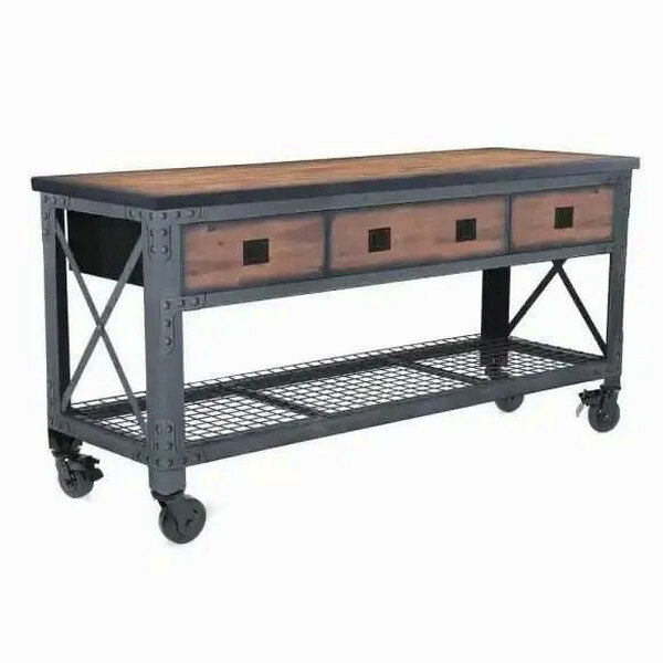 Building Products 72 in 3-Drawer Rolling Industrial Workbench With Wood Top