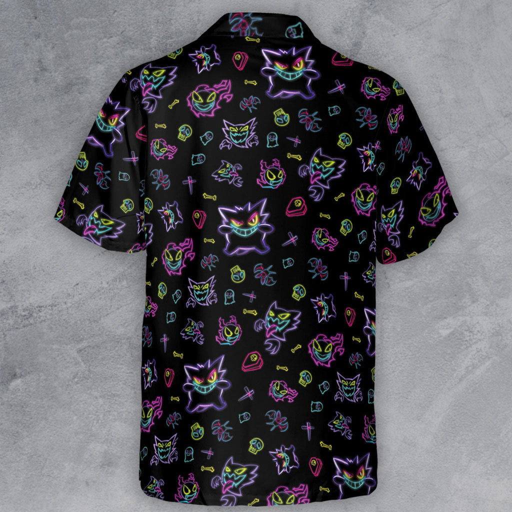 Neon Gastly Haunter Gengar Pokemon Button Down Shirt