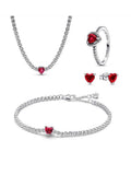 Red Heart Tennis Jewelry Set - Silver