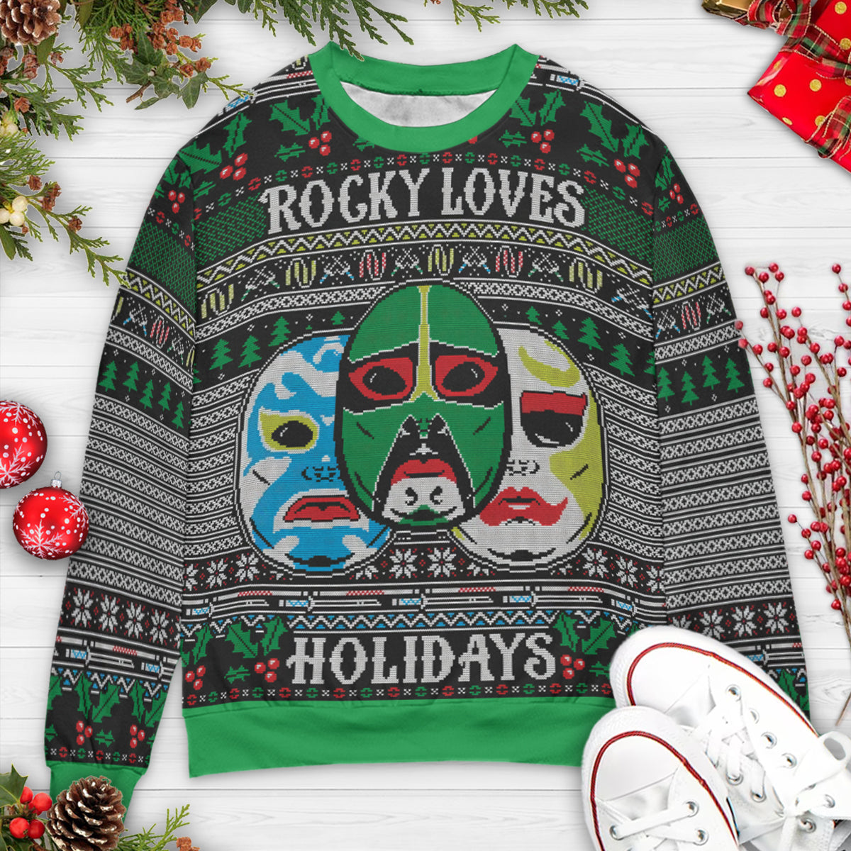 Rocky Loves Holidays Ugly Christmas Sweatshirt