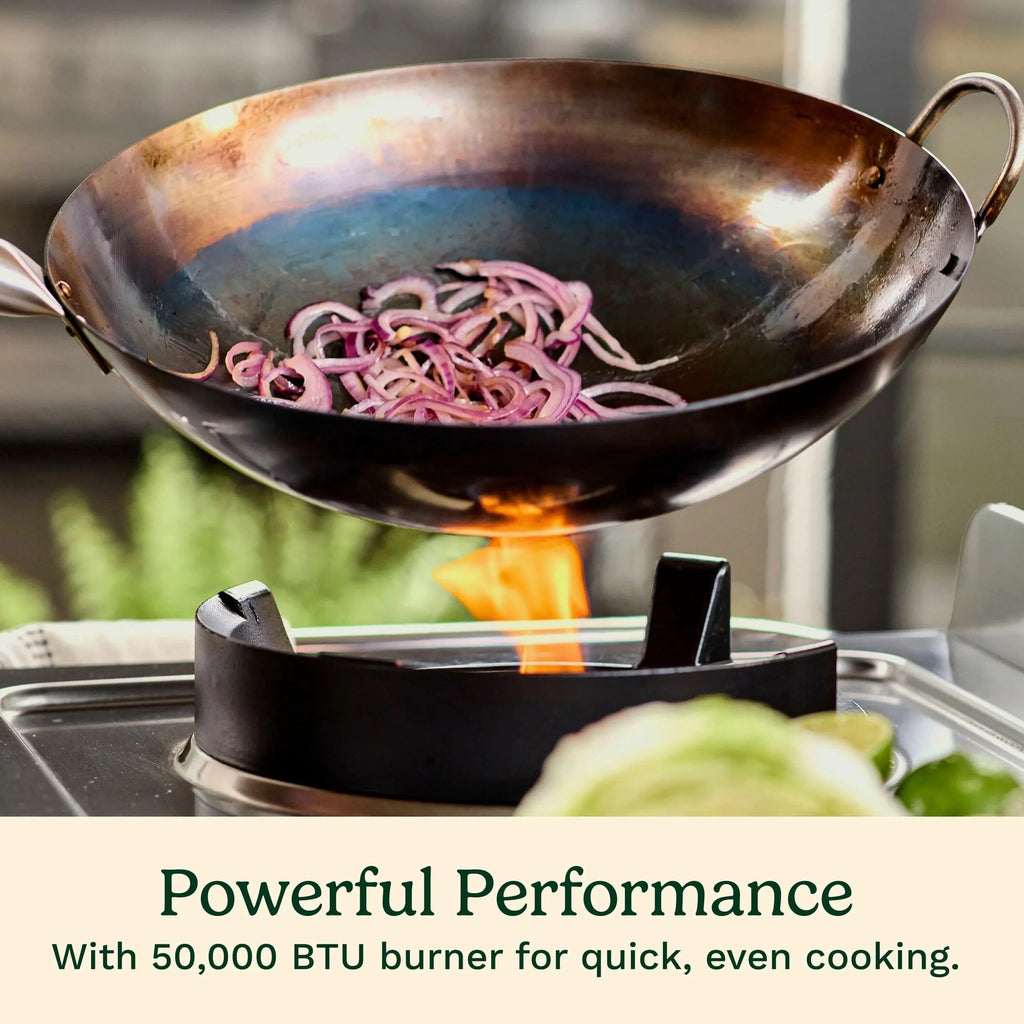 Cuisinart Outdoor Wok Station With Prep Table, 50,000 BTU, 14 inch Carbon Steel Wok - Black