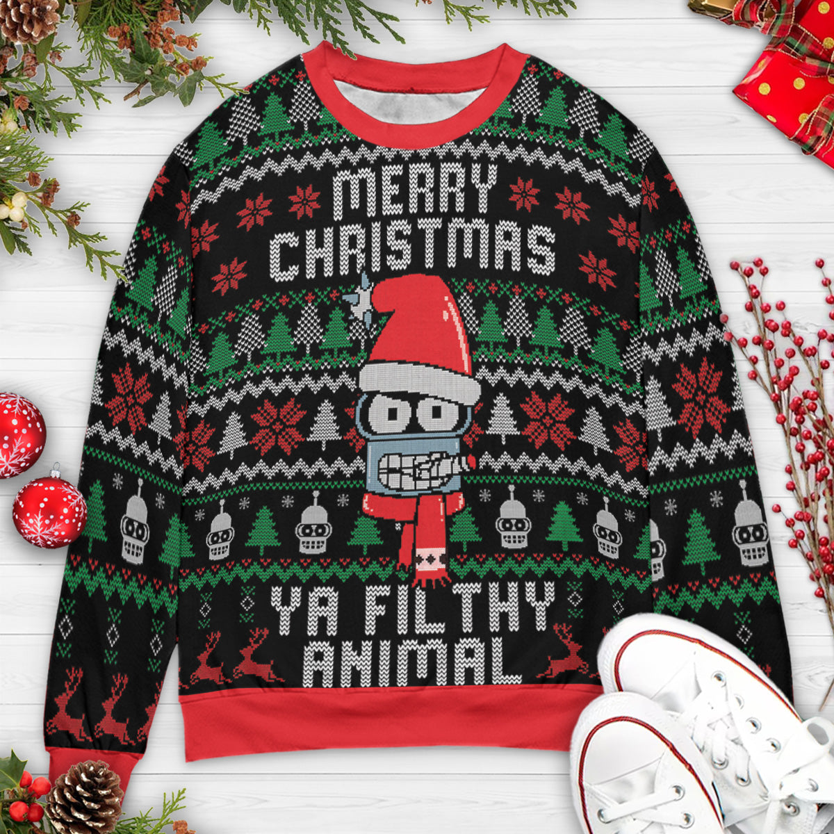 Ya Filthy Animal Futurama Ugly Christmas Sweatshirt