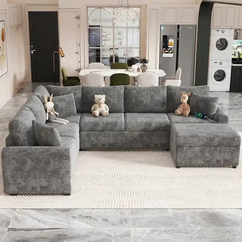 Modular Sectional Sofa Bed With Pull-Out Sleeper, Storage Ottoman, 112.2D x 86.2W x 35.8H