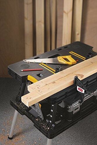 Keter Folding Work Table, 1000 lbs Capacity, Two 12 in Clamps, Black/Yellow - 197283