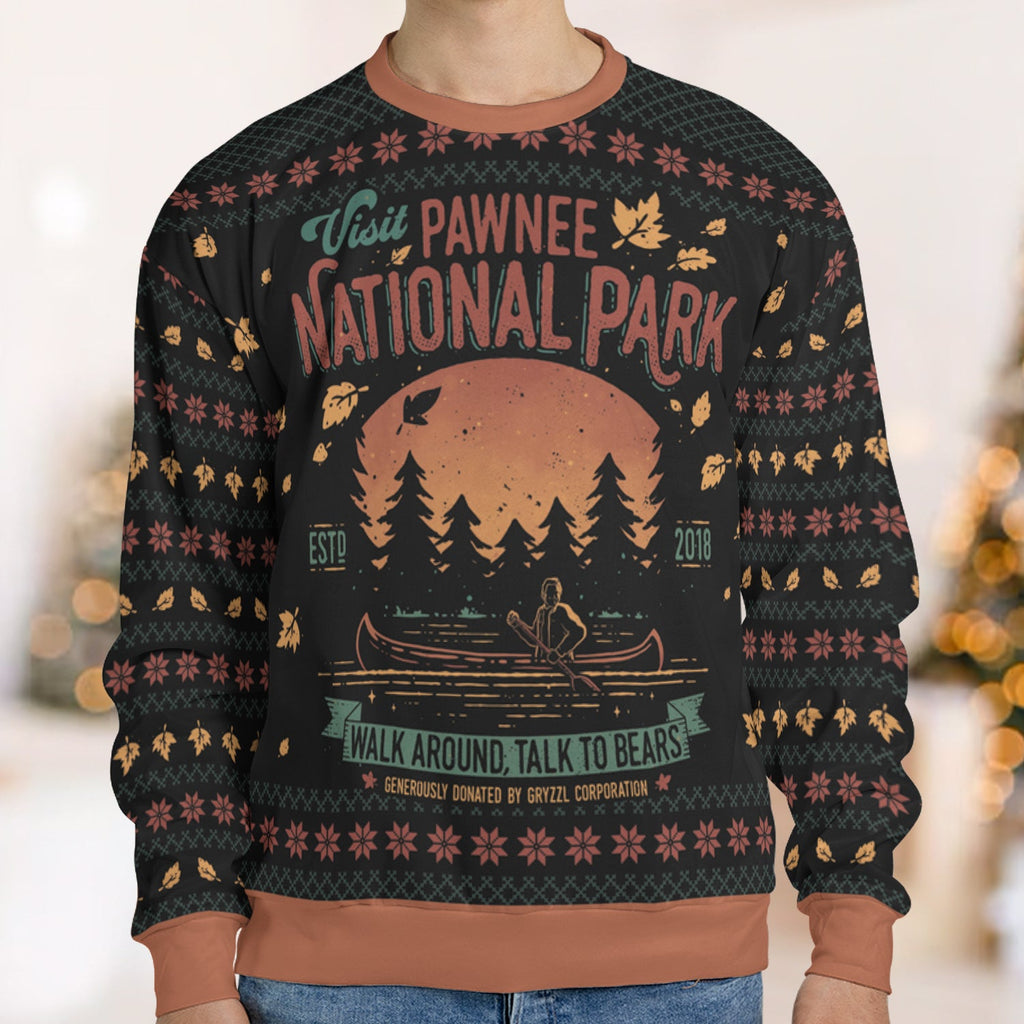 Talk To Bears Parks and Recreation Ugly Christmas Sweatshirt