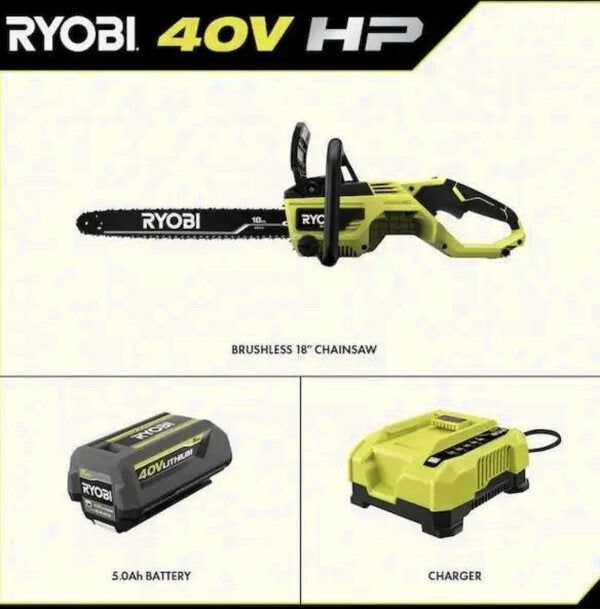 Ryobi 18-Inch 40V Cordless Chainsaw Kit With Battery And Charger - RY40530