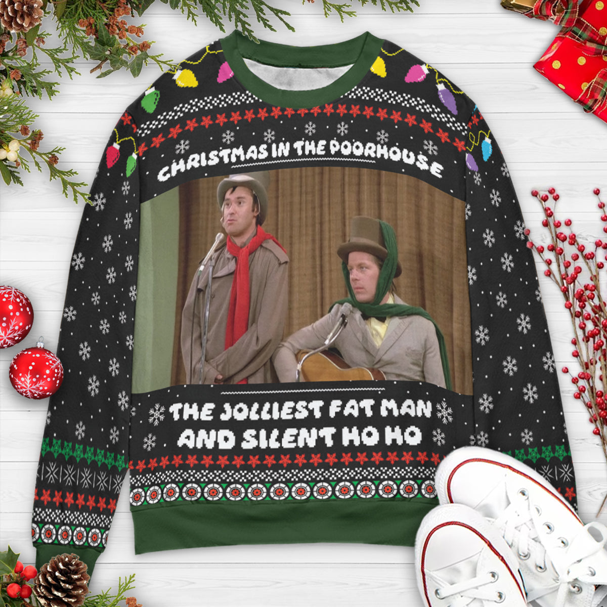 The Jolliest Fat Man and Silent Ho Ho Ugly Christmas Sweatshirt