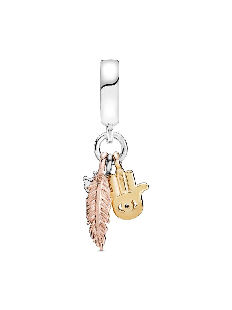Multitone Hamsa Eye Feather Dangle Charm
