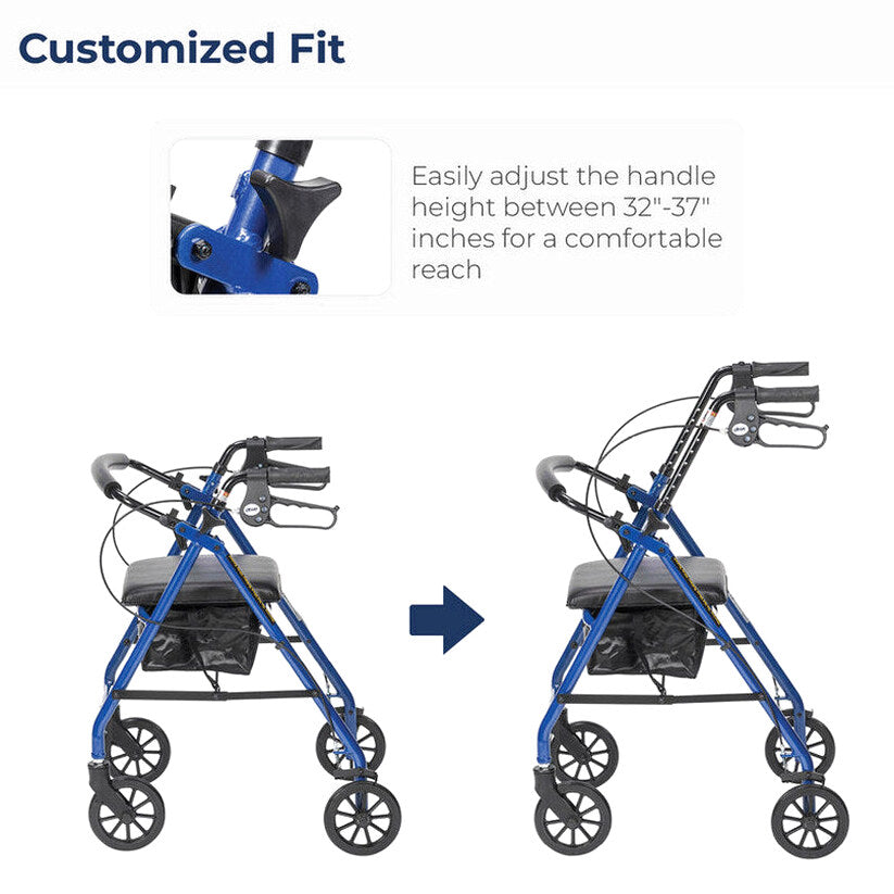 Drive Medical 4-Wheel Rollator Walker With Padded Seat, Backrest And 6-Inch Wheels - Blue