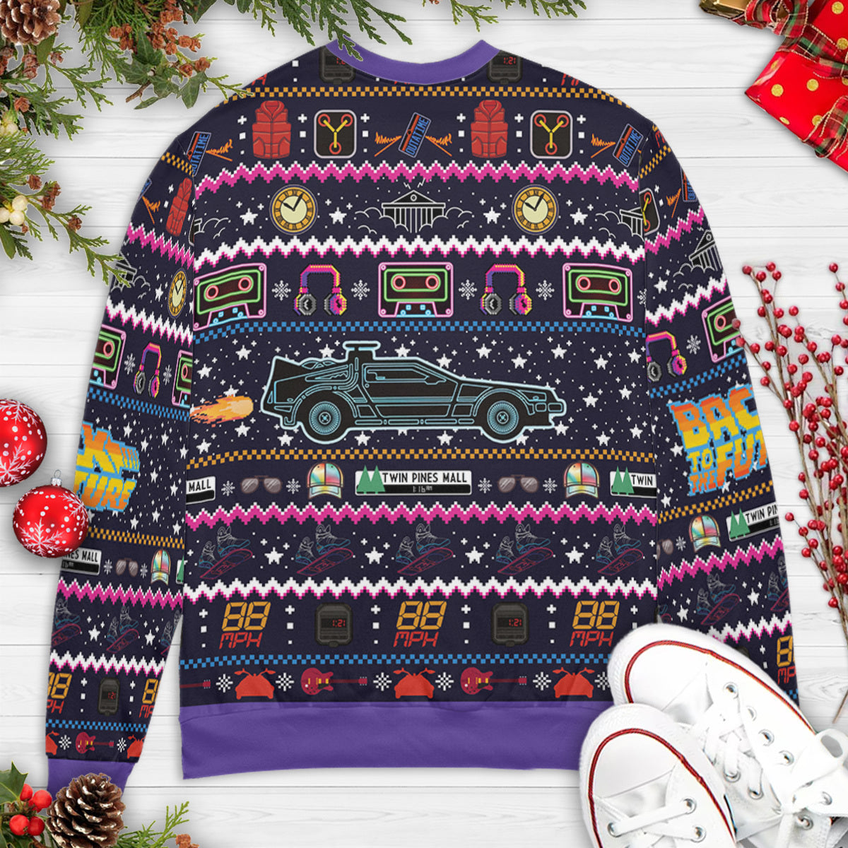 Back to the Future Neon Light Ugly Christmas Sweatshirt