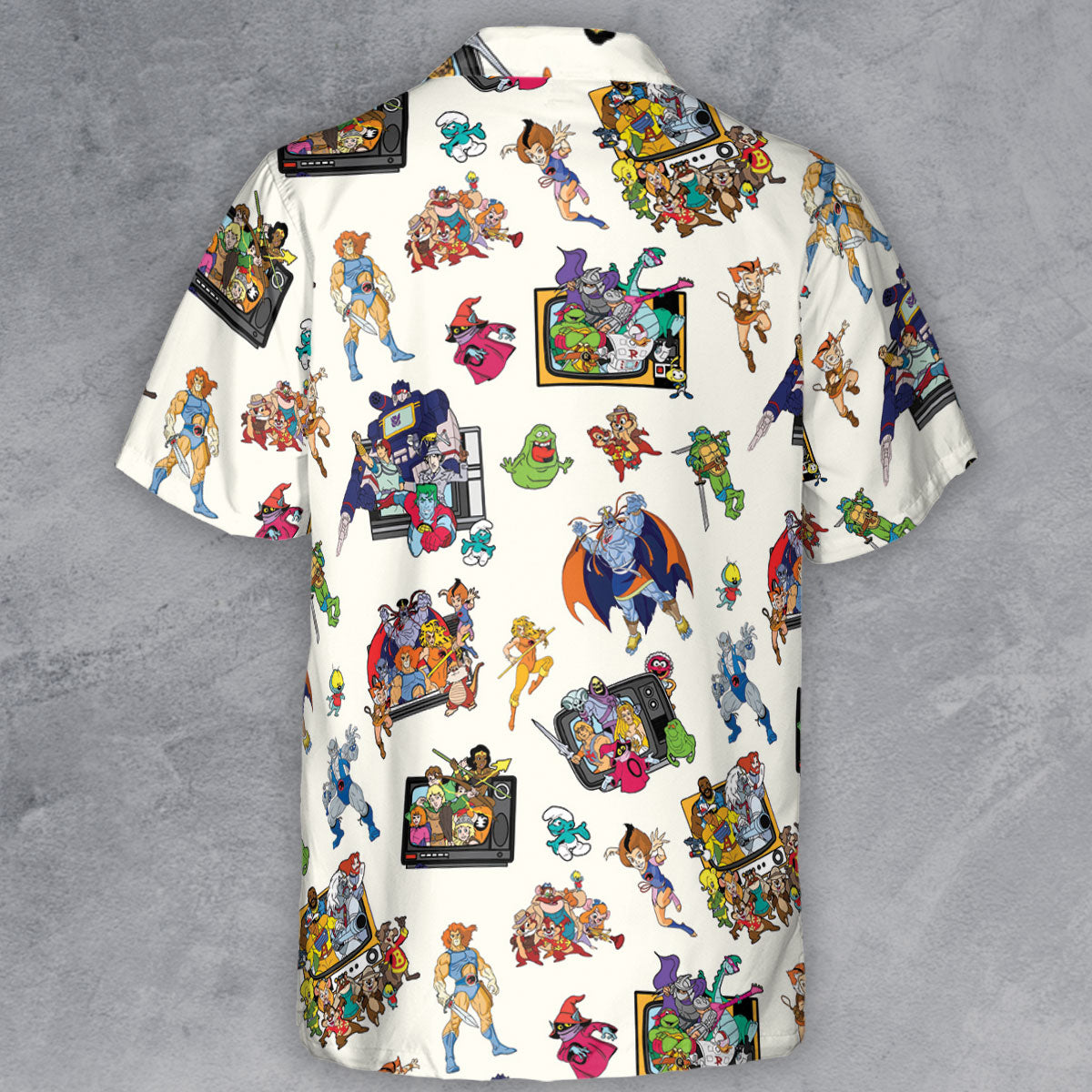 80s Famous Cartoon Characters Pattern Button Down Shirt