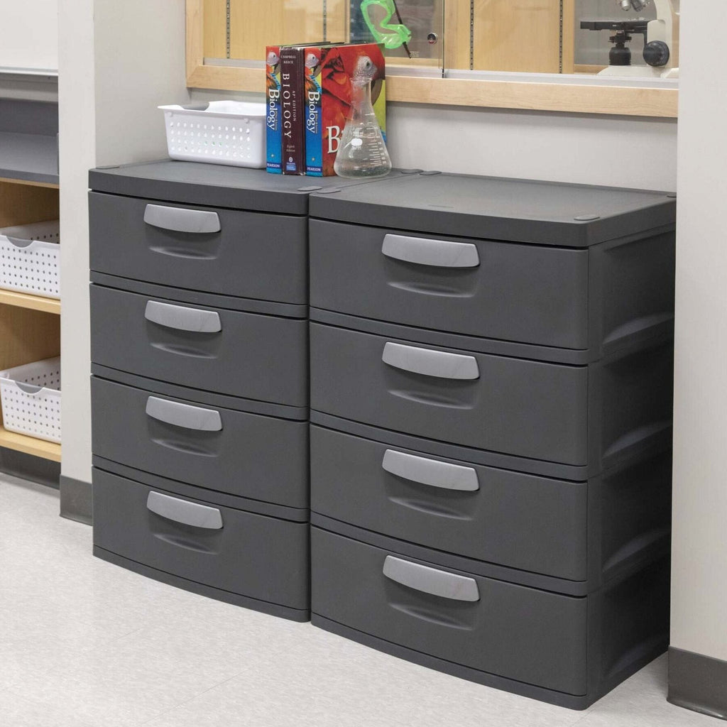 Sterilite Heavy-Duty 4 Drawer Plastic Storage Unit, Flat Gray