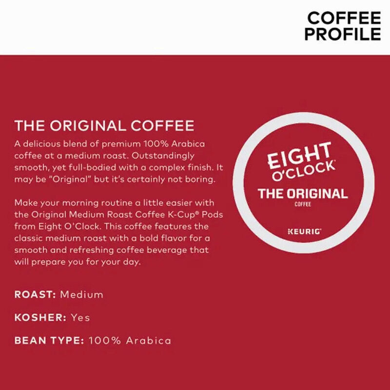 Eight O'Clock Coffee The Original Medium Roast Recyclable K-Cup Pods, 96 Count