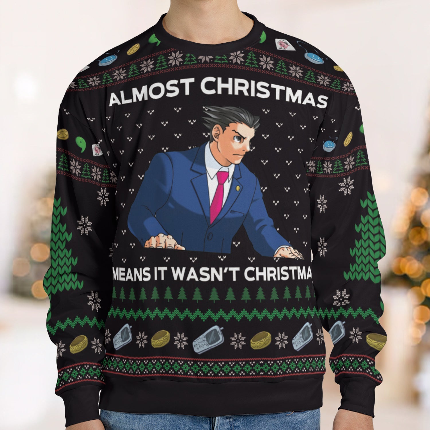 Ace Attorney Christmas Meme Ugly Christmas Sweatshirt