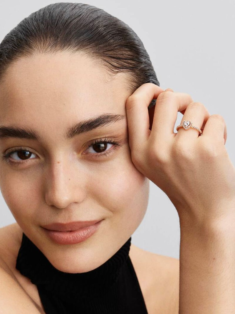 Rose Gold-Plated Heart Halo Ring