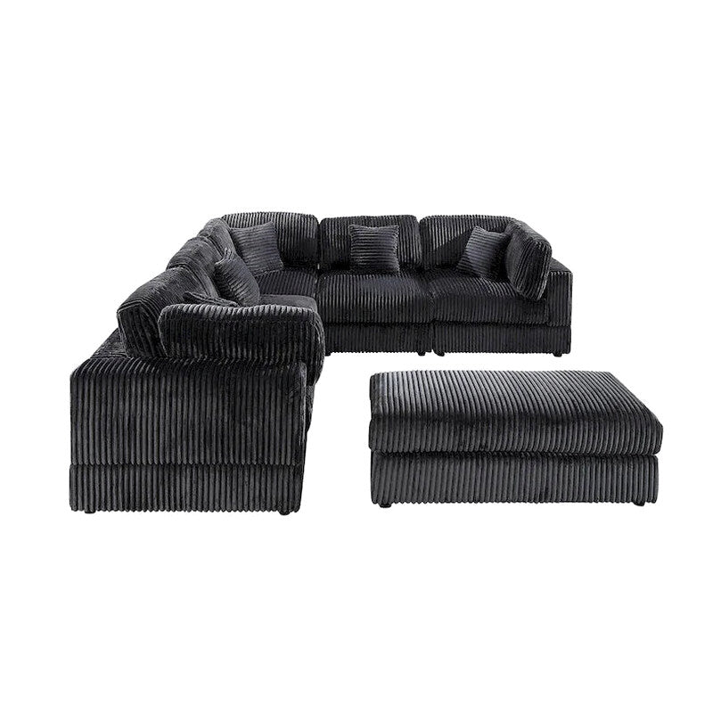 6-Piece Corduroy Upholstered L-Shaped Modular Sectional Sofa