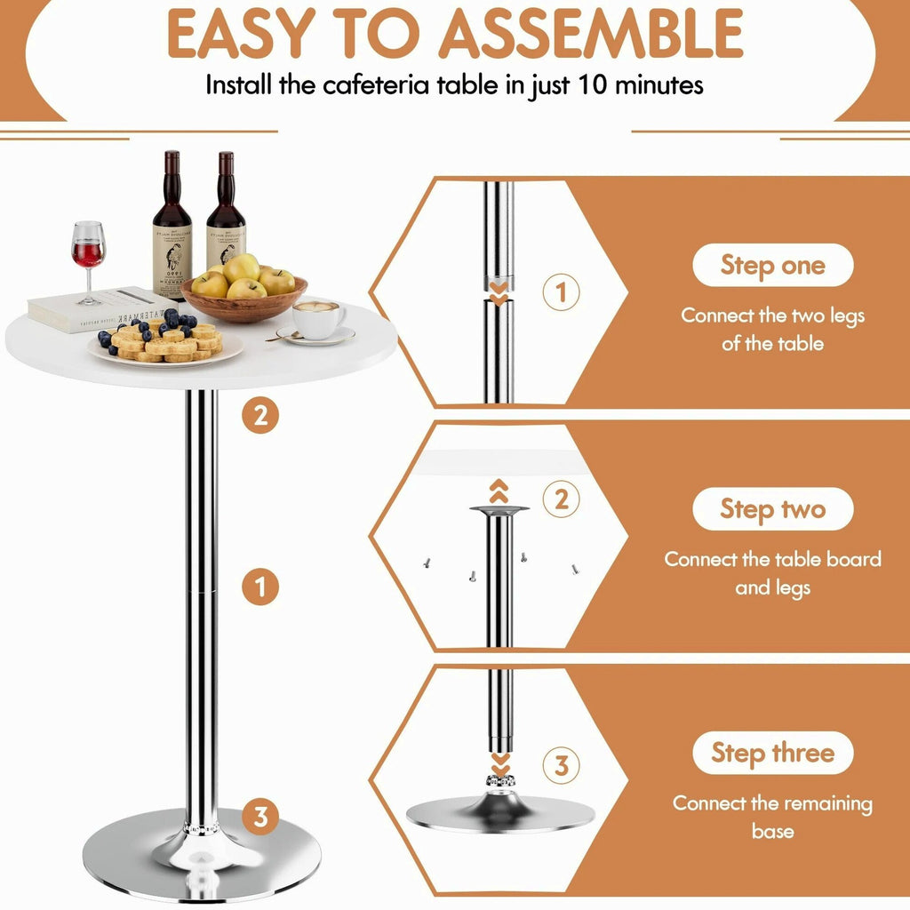 Round Bar-Height Bistro Pub Table With Metal Base And MDF Top, 23.8 x 23.8 x 39.5 Inch