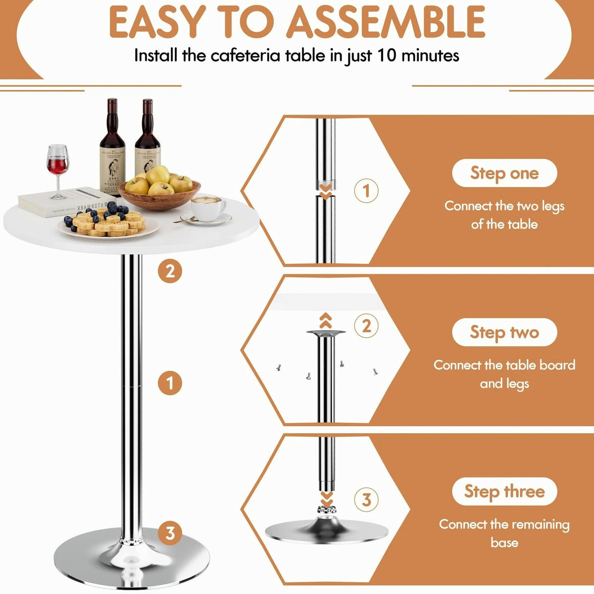 Round Bar-Height Bistro Pub Table With Metal Base And MDF Top, 23.8 x 23.8 x 39.5 Inch