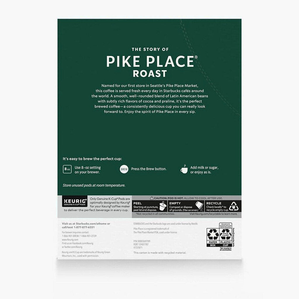 Starbucks Pike Place Roast Medium Coffee K-Cups, 96-Count, 100% Arabica, Keurig Compatible
