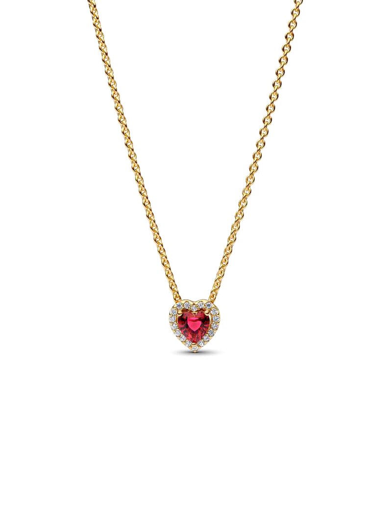 Red Heart Pavé Pendant Necklace - Gold