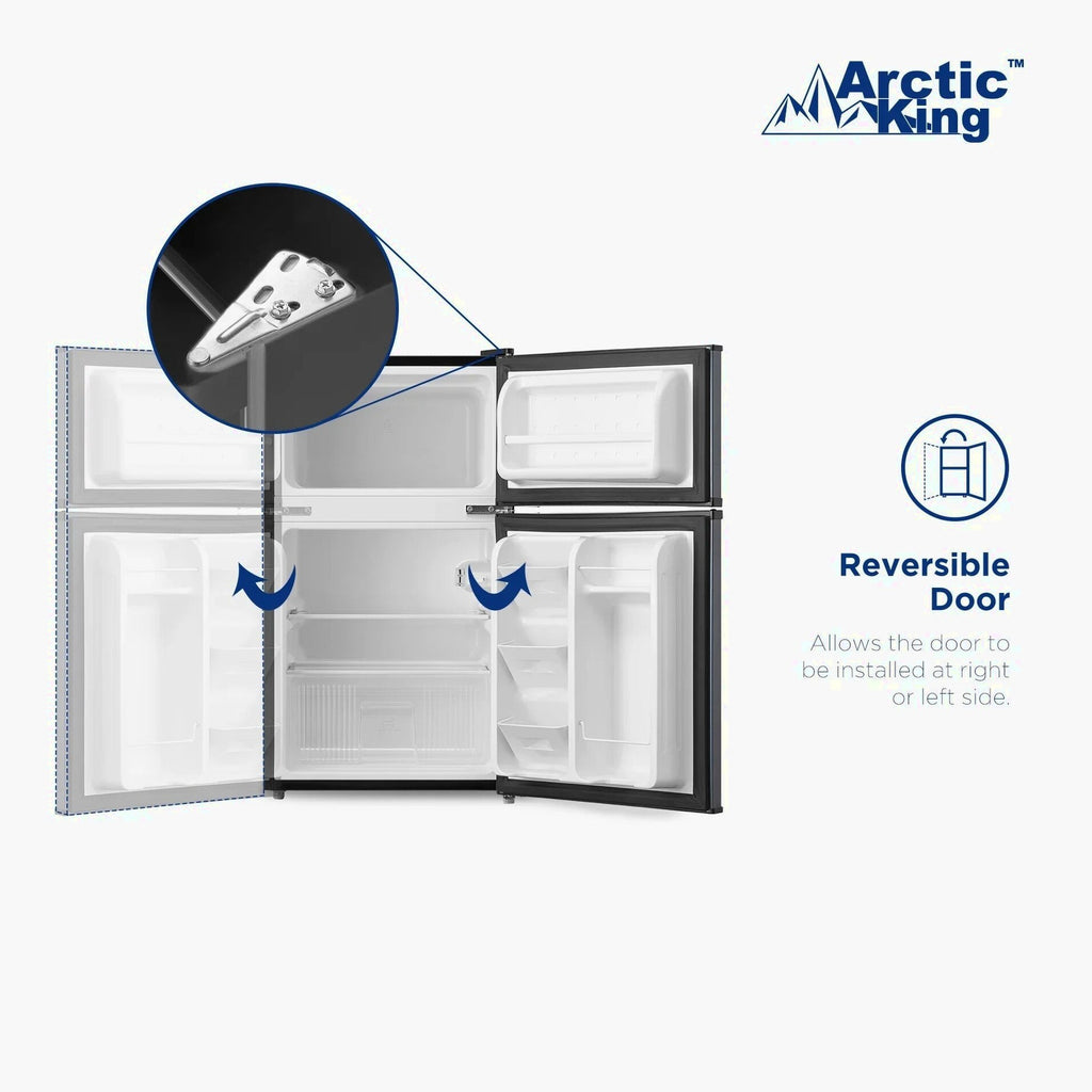 Arctic King Two-Door Mini Fridge With Freezer, 3.2 Cu. Ft., Stainless Steel