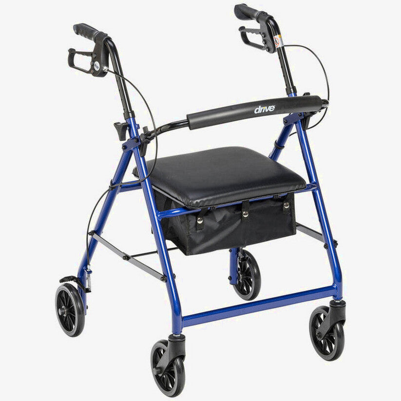 Drive Medical 4-Wheel Rollator Walker With Padded Seat, Backrest And 6-Inch Wheels - Blue