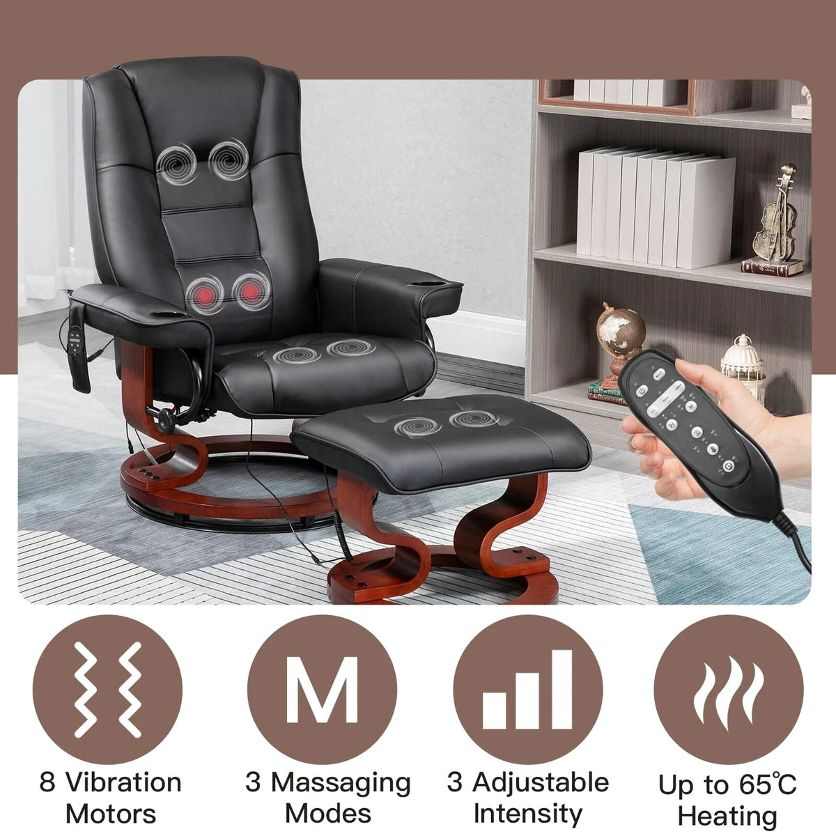 AVAWING Faux Leather Swivel Massage Recliner Chair With Ottoman - Black