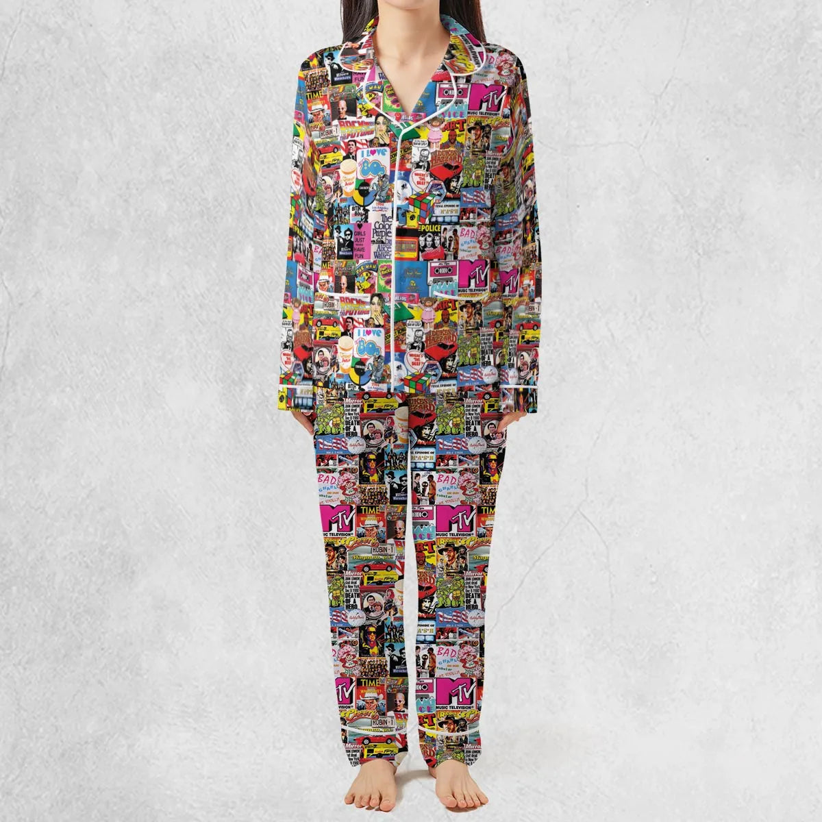 I heart 80s Collage Mr. T Back To the Future Pac-man Pajamas Set