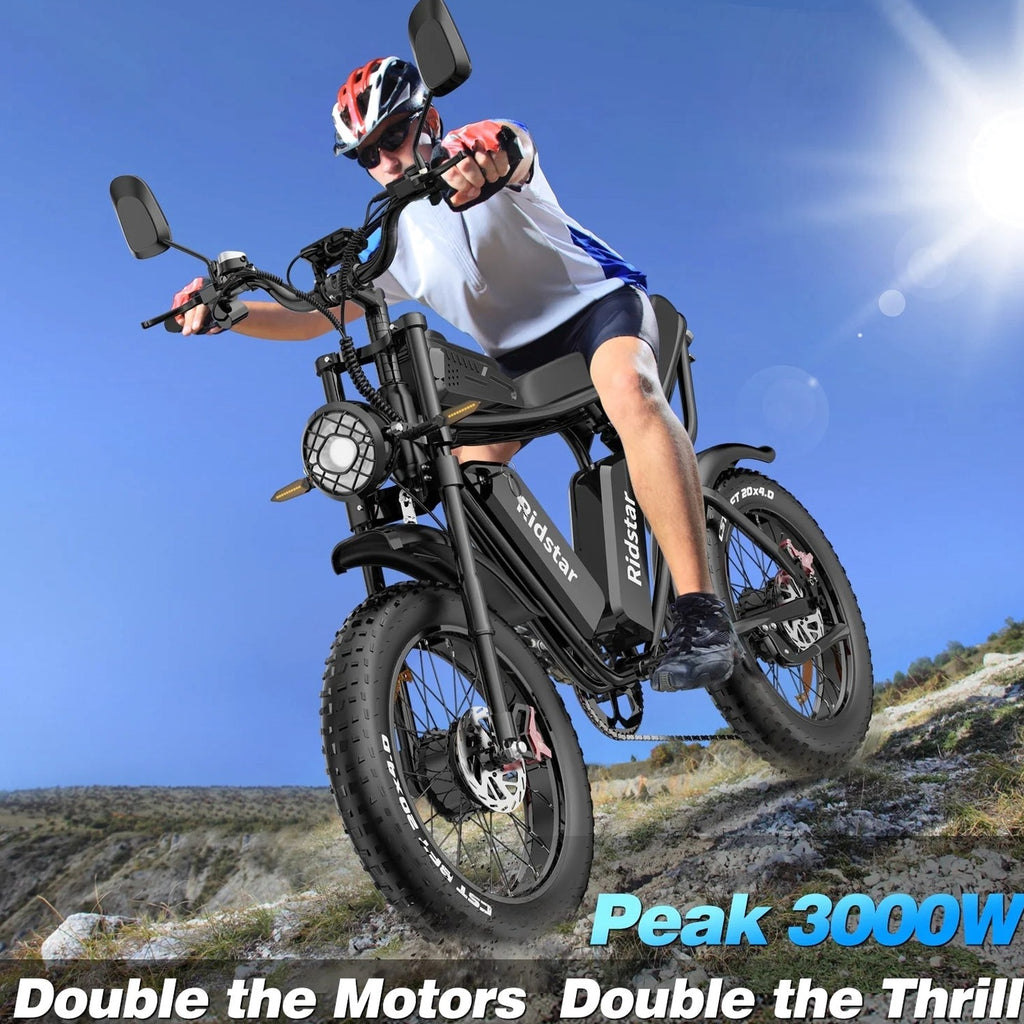 1500W Electric Mountain Bike 48V 20Ah, 20 inch Fat Tires, Shimano 7-Speed, Full Suspension - q20-1500w