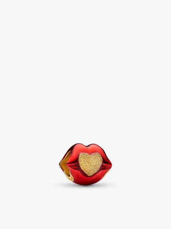 Red Enamel Lips Mini Charm - Gold