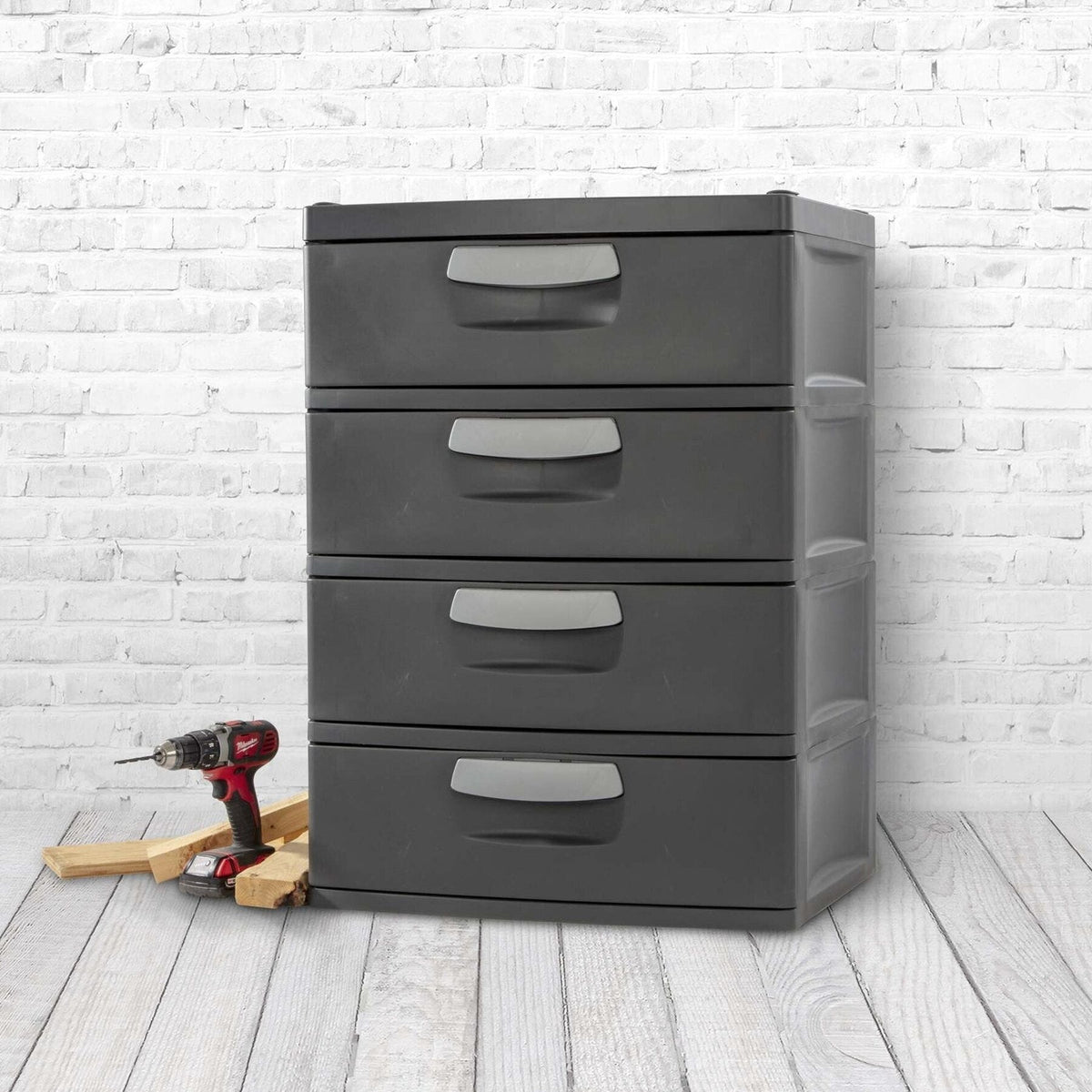 Sterilite Heavy-Duty 4 Drawer Plastic Storage Unit, Flat Gray