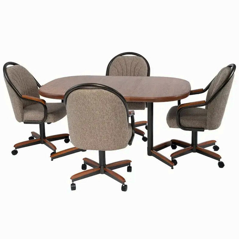 Casual Dining Swivel-Tilt Rolling Chair With Brown Fabric Upholstery