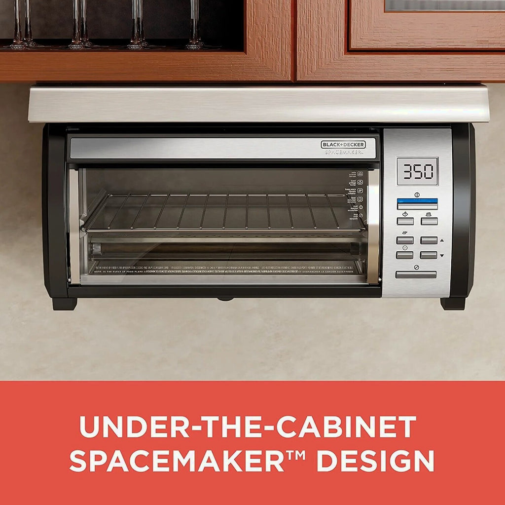 BLACK+DECKER SpaceMaker Under-Cabinet Toaster Oven, Black/Stainless Steel, 9 in Pizza, 4 Slice - TROS1000D