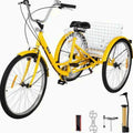 Adult 26-Inch 7-Speed Cruiser Tricycle With Front Basket And Comfort Saddle - Yellow