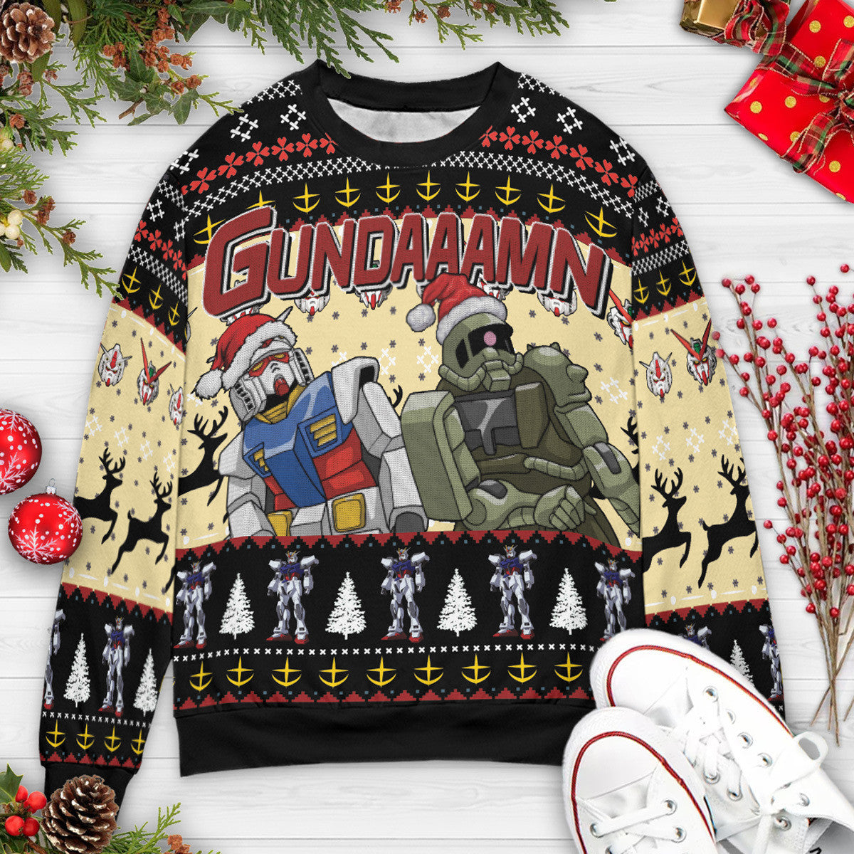 Gundaaamn Funny The Friday Movie Damn Mashup Gundam Ugly Christmas Sweatshirt