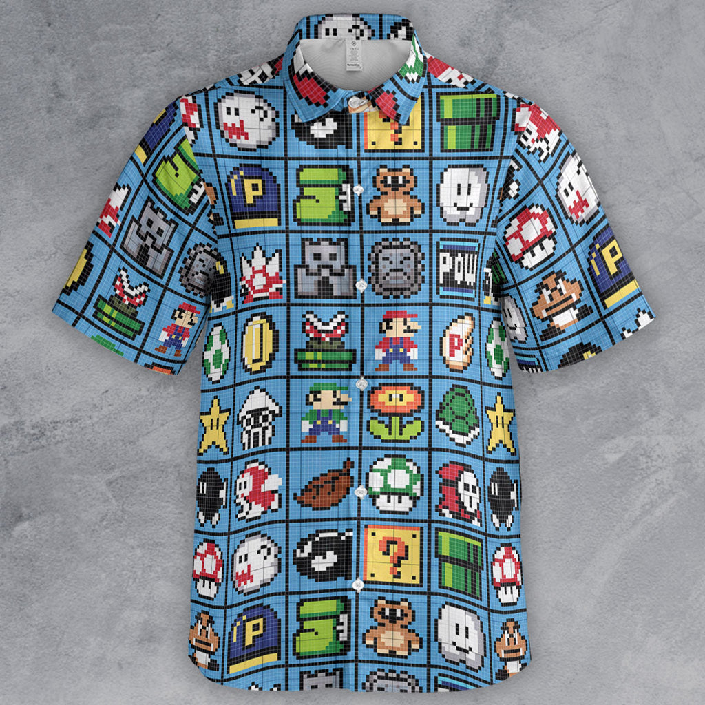 Mario Pixel Super Mario Pattern Button Down Shirt