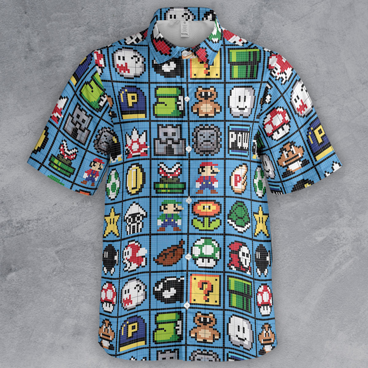 Mario Pixel Super Mario Pattern Button Down Shirt