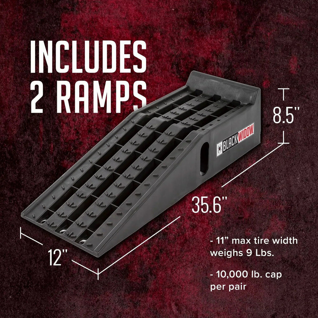 Black Widow Plastic Car Service Ramps, 6.25in Lift, 12in W, Pack Of 2, 10,000 lbs Capacity Per Pair - PSR295