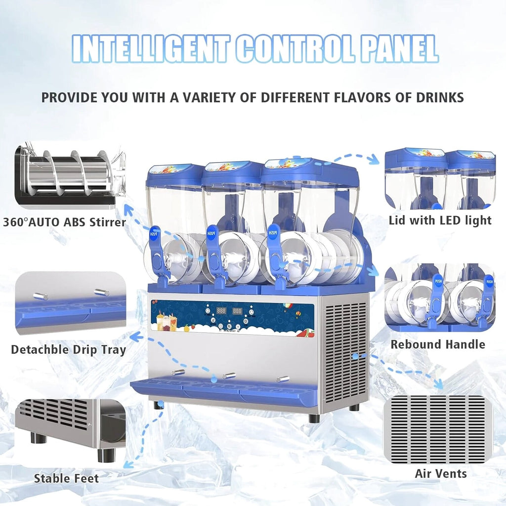 AnyDoor Commercial Slushy Machine, 30L, 1000W, Stainless Steel, Blue - 300-X