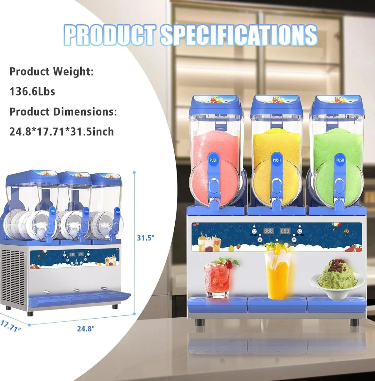 AnyDoor Commercial Slushy Machine, 30L, 1000W, Stainless Steel, Blue - 300-X